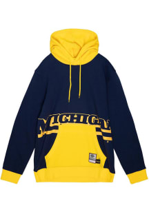 Mitchell and Ness Michigan Wolverines Mens Navy Blue Big Face Fashion Hood
