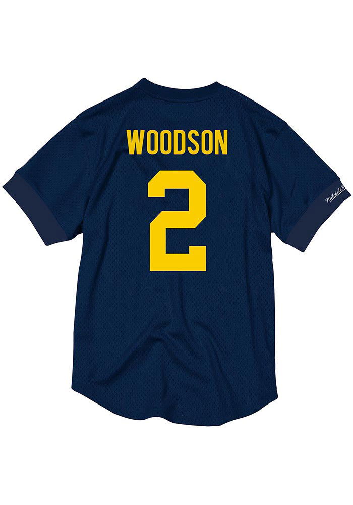 Charles Woodson Mitchell and Ness Michigan Wolverines Navy Blue Name and Number Mesh Football Jersey