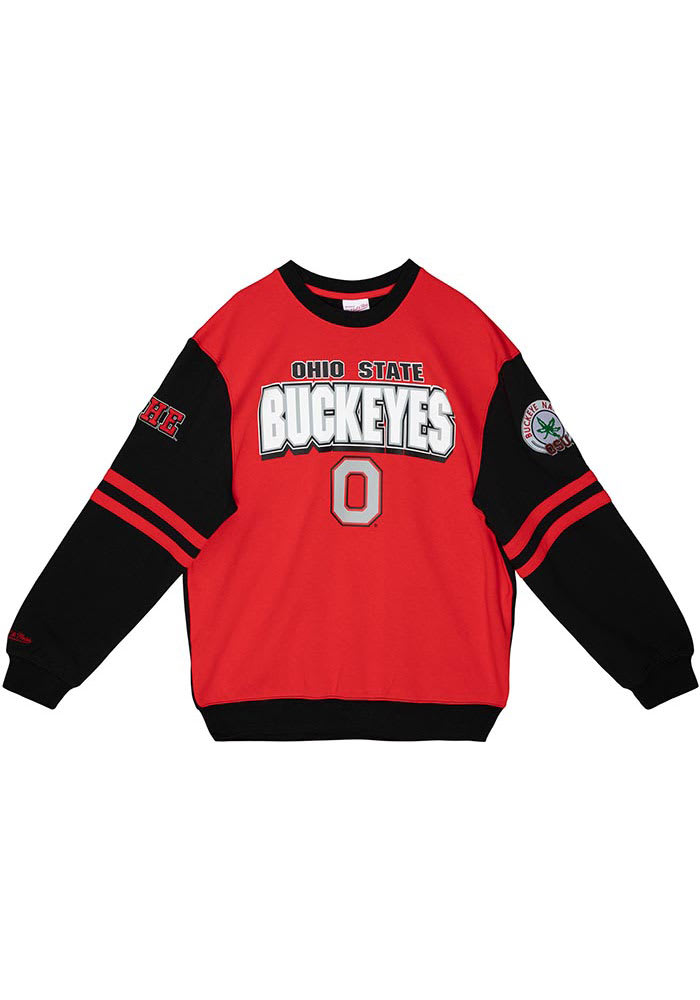 Mitchell and Ness Ohio State Buckeyes Mens Red All Over Long Sleeve Fashion Sweatshirt