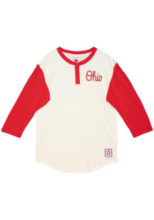 Mitchell and Ness Ohio State Buckeyes White Icon Henley Long Sleeve Fashion T Shirt