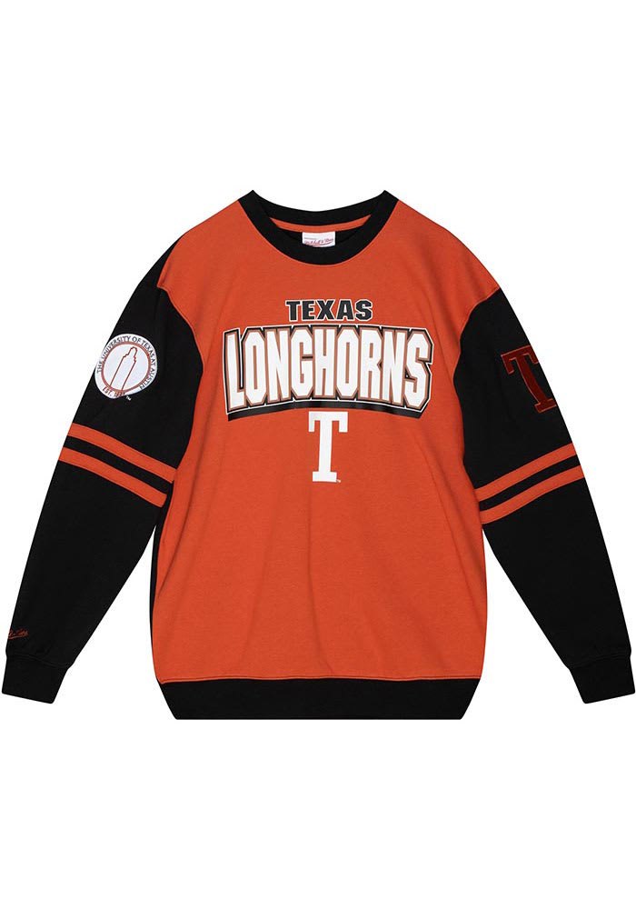 Mitchell and Ness Texas Longhorns Mens Burnt Orange All Over Long Sleeve Fashion Sweatshirt