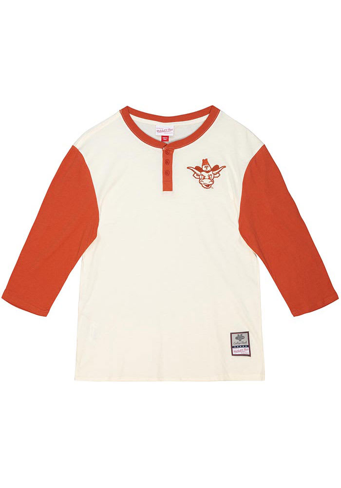 Mitchell and Ness Texas Longhorns White Icon Henley Long Sleeve Fashion T Shirt