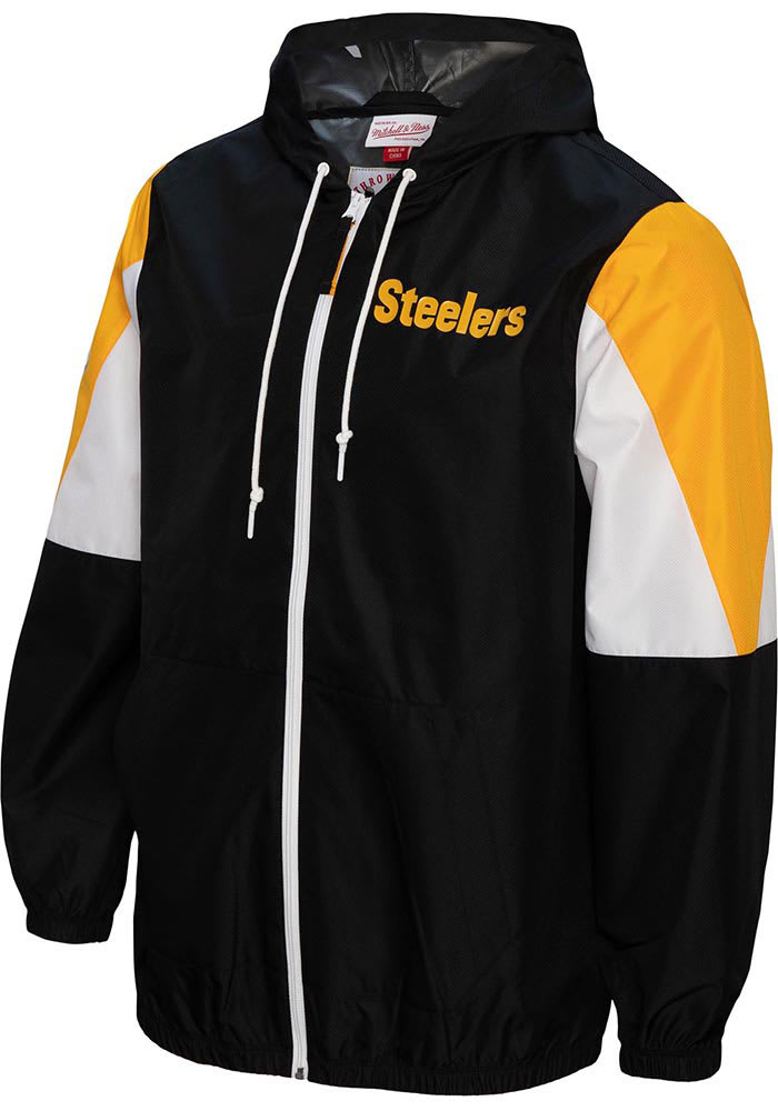 Mitchell and Ness Pittsburgh Steelers Mens Black THROW IT BACK Light Weight Jacket