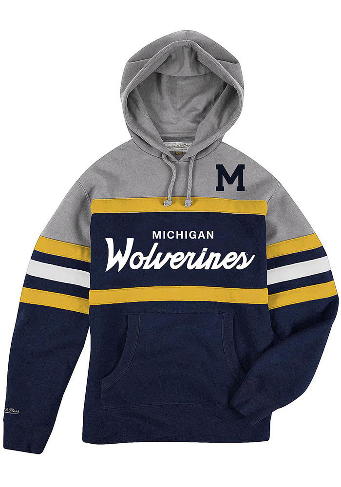 Mitchell and Ness Michigan Wolverines Mens Navy Blue Head Coach Fashion Hood