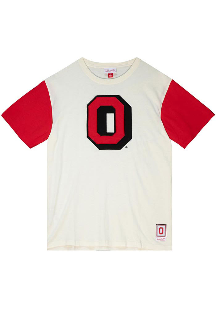 Mitchell and Ness Ohio State Buckeyes Oatmeal Colorblocked Short Sleeve Fashion T Shirt