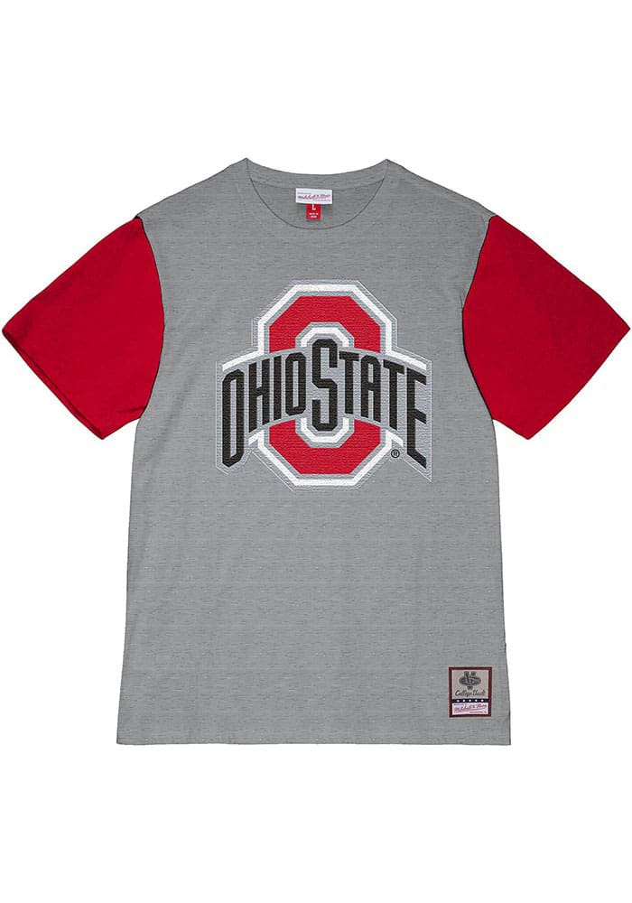Mitchell and Ness Ohio State Buckeyes Grey Colorblocked Short Sleeve Fashion T Shirt