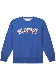 Mitchell and Ness Philadelphia 76ers Mens Blue Playoff Win 2.0 Long Sleeve Fashion Sweatshirt