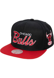 Mitchell and Ness Chicago Bulls Black NBA Team Script 2.0 Hardwood Classics Mens Snapback Hat