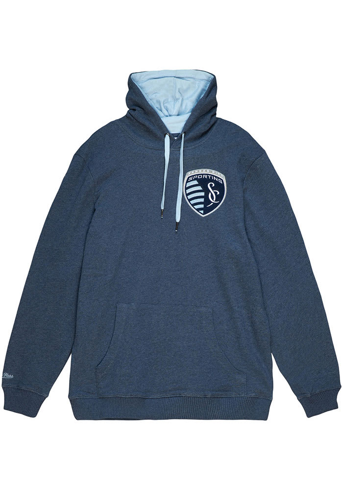 Mitchell and Ness Sporting Kansas City Mens Navy Blue CLASSIC FRENCH TERRY Fashion Hood
