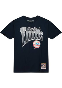 Mitchell and Ness New York Yankees Navy Blue Arched Vintage Logo Short Sleeve Fashion T Shirt