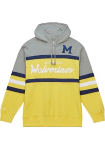 Mitchell and Ness Michigan Wolverines Mens Gold Head Coach Hoodie Fashion Hood