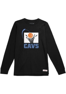 Mitchell and Ness Cleveland Cavaliers Black Throwback Long Sleeve T Shirt