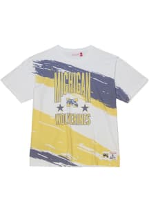 Mitchell and Ness Michigan Wolverines White Paintbrush Short Sleeve Fashion T Shirt
