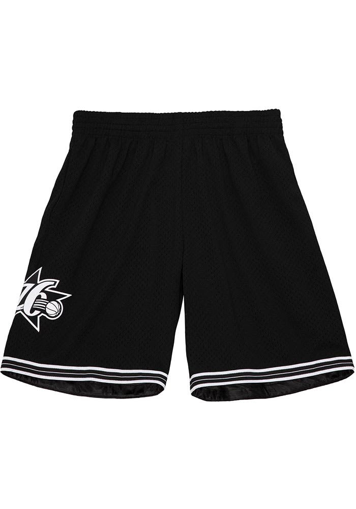 Mitchell and Ness Philadelphia 76ers Mens Black White Logo Swingman Shorts