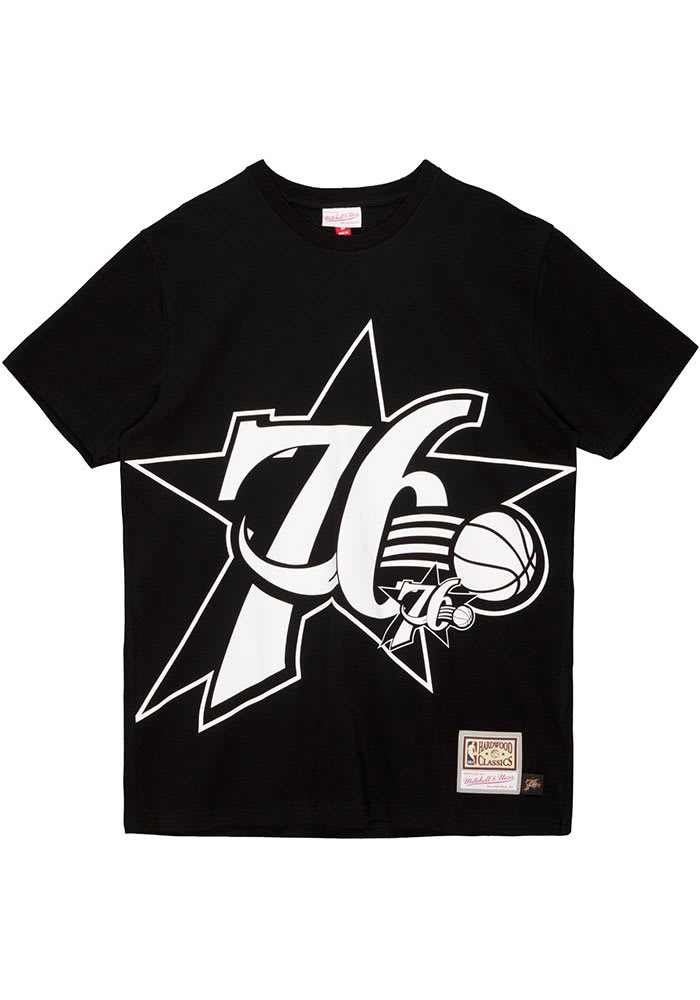 Mitchell and Ness Philadelphia 76ers Black Big Face 3.0 Short Sleeve Fashion T Shirt