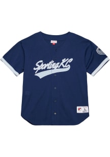 Mitchell and Ness Sporting Kansas City Mens Navy Blue Mesh Button Jersey