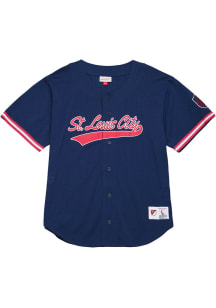 St Louis City SC Mens Mitchell and Ness Replica Mesh Button Jersey - Navy Blue