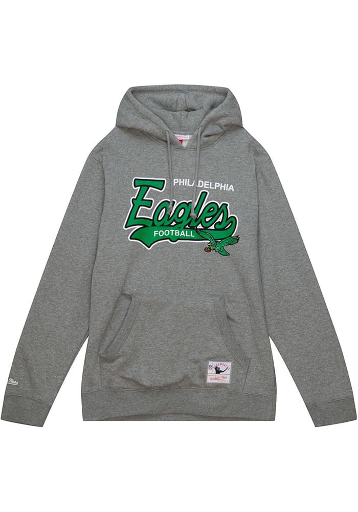 Mitchell and Ness Philadelphia Eagles Grey Logo Arch Long Sleeve Hoodie, Grey, 80% Cotton / 20% POL, Size M, Rally House