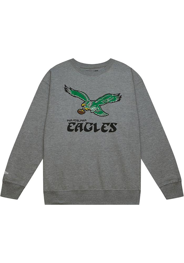 Mitchell and Ness Philadelphia Eagles Grey Fair Catch Long Sleeve Crew Sweatshirt, Grey, 80% Cotton / 20% POL, Size L, Rally House