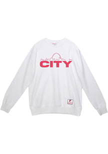 Mitchell and Ness St Louis City SC Mens White Skyline Fleece Long Sleeve Crew Sweatshirt