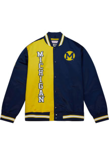 Mitchell and Ness Michigan Wolverines Mens Navy Blue Lighweight Satin Light Weight Jacket