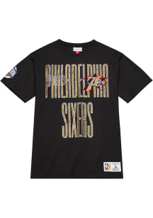 Mitchell and Ness Philadelphia 76ers Black OG 2.0 Short Sleeve Fashion T Shirt