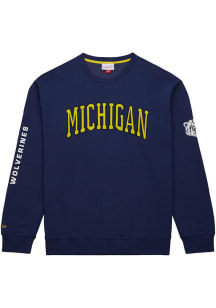 Mitchell and Ness Michigan Wolverines Mens Navy Blue Fleece Long Sleeve Fashion Sweatshirt