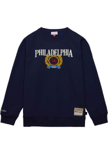 Mitchell and Ness Philadelphia 76ers Mens Navy Blue Collegiate Long Sleeve Crew Sweatshirt