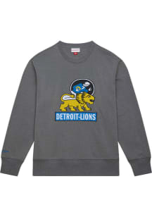 Mitchell and Ness Detroit Lions Mens Grey Snow Washed Long Sleeve Fashion Sweatshirt