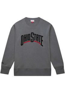 Mitchell and Ness Ohio State Buckeyes Mens Grey Snow Washed Long Sleeve Fashion Sweatshirt