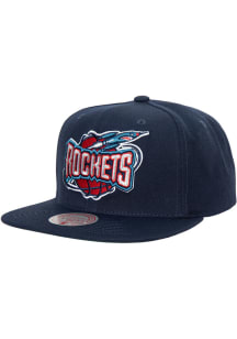 Mitchell and Ness Houston Rockets Navy Blue Team Ground 2.0 Mens Snapback Hat