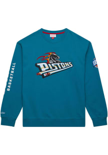 Mitchell and Ness Detroit Pistons Mens Teal There and Back Long Sleeve Crew Sweatshirt
