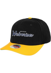 Mitchell and Ness Michigan Wolverines Black 2T Team Script 2.0 Mens Snapback Hat