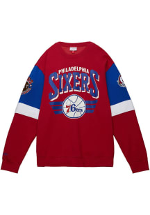 Mitchell and Ness Philadelphia 76ers Mens Red All Over Long Sleeve Fashion Sweatshirt