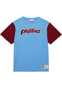 Mitchell and Ness Philadelphia Phillies Light Blue Color Block Short Sleeve Fashion T Shirt