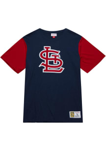 Mitchell and Ness St Louis Cardinals Navy Blue Color Block Short Sleeve Fashion T Shirt