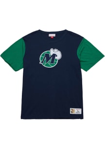 Mitchell and Ness Dallas Mavericks Navy Blue Color Block Short Sleeve Fashion T Shirt