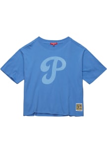 Mitchell and Ness Philadelphia Phillies Womens Light Blue Tonal Boxy Crop Short Sleeve T-Shirt