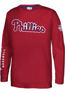 Mitchell and Ness Philadelphia Phillies Youth Maroon Heavy Weight Long Sleeve T-Shirt