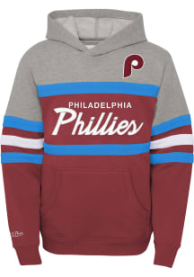 Mitchell and Ness Philadelphia Phillies Youth Maroon Head Coach Long Sleeve Hoodie