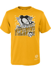 Mitchell and Ness Pittsburgh Penguins Youth Gold Sharktooth Short Sleeve T-Shirt