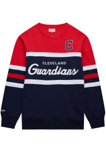 Mitchell and Ness Cleveland Guardians Mens Navy Blue Head Coach Long Sleeve Fashion Sweatshirt