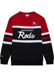 Mitchell and Ness Cincinnati Reds Mens Black Head Coach Long Sleeve Fashion Sweatshirt