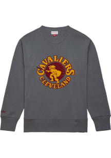 Mitchell and Ness Cleveland Cavaliers Mens Grey Snow Washed Long Sleeve Fashion Sweatshirt