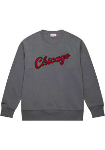 Mitchell and Ness Chicago Bulls Mens Grey Snow Washed Long Sleeve Fashion Sweatshirt