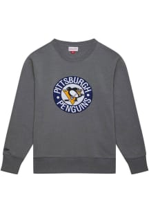 Mitchell and Ness Pittsburgh Penguins Mens Grey Snow Washed Long Sleeve Fashion Sweatshirt
