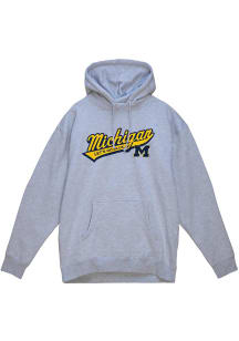Mitchell and Ness Michigan Wolverines Mens Grey Script Fashion Hood