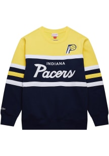 Mitchell and Ness Indiana Pacers Mens Navy Blue Head Coach Long Sleeve Fashion Sweatshirt