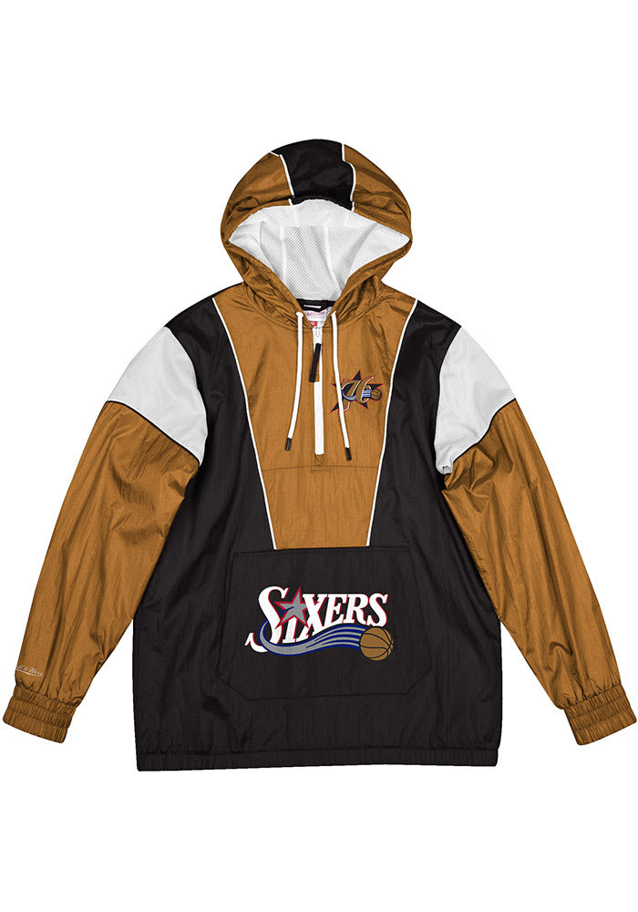 Mitchell and Ness Philadelphia 76ers Mens Black HIGHLIGHT REEL ANORAK Pullover Jackets