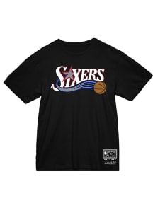 Mitchell and Ness Philadelphia 76ers Black Basic Wordmark 1 Short Sleeve T Shirt